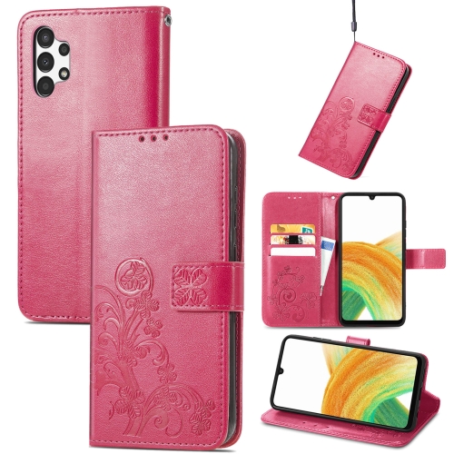 

For Samsung Galaxy A13 4G Four-leaf Clasp Embossed Buckle Leather Phone Case(Rose Red)