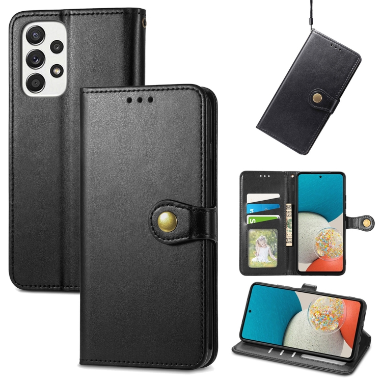 

For Samsung Galaxy A73 5G Solid Color Leather Buckle Phone Case(Black)