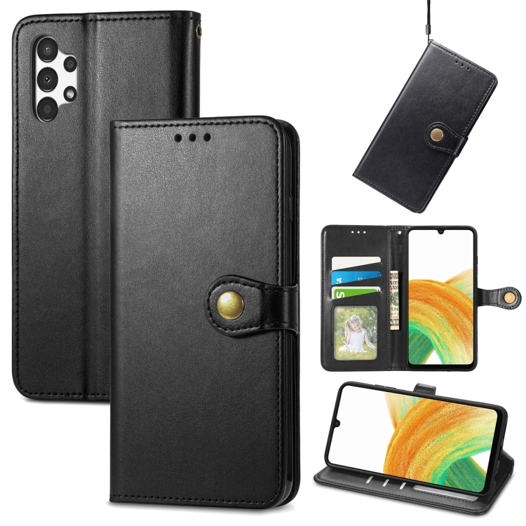 

For Samsung Galaxy A13 4G Solid Color Leather Buckle Phone Case(Black)