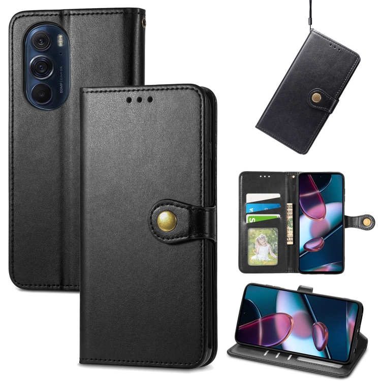 

For Motorola Edge X30 Solid Color Leather Buckle Phone Case(Black)