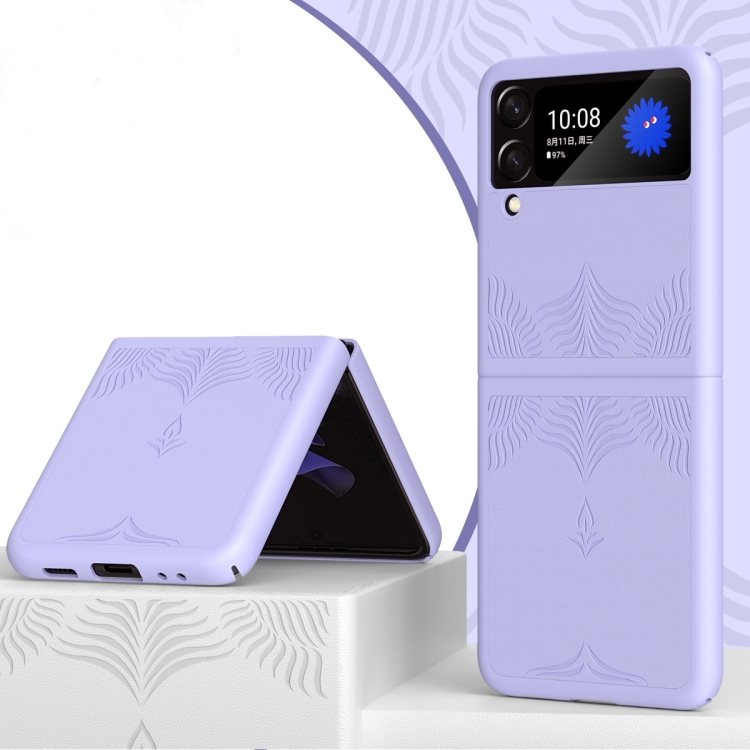 

For Samsung Galaxy Flip3 5G Skin-embossed Leather Folding Phone Case(Purple)