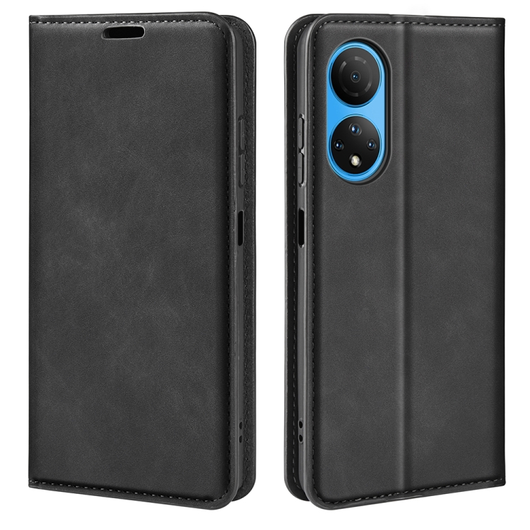 

For Honor X7 Retro-skin Magnetic Suction Leather Phone Case(Black)
