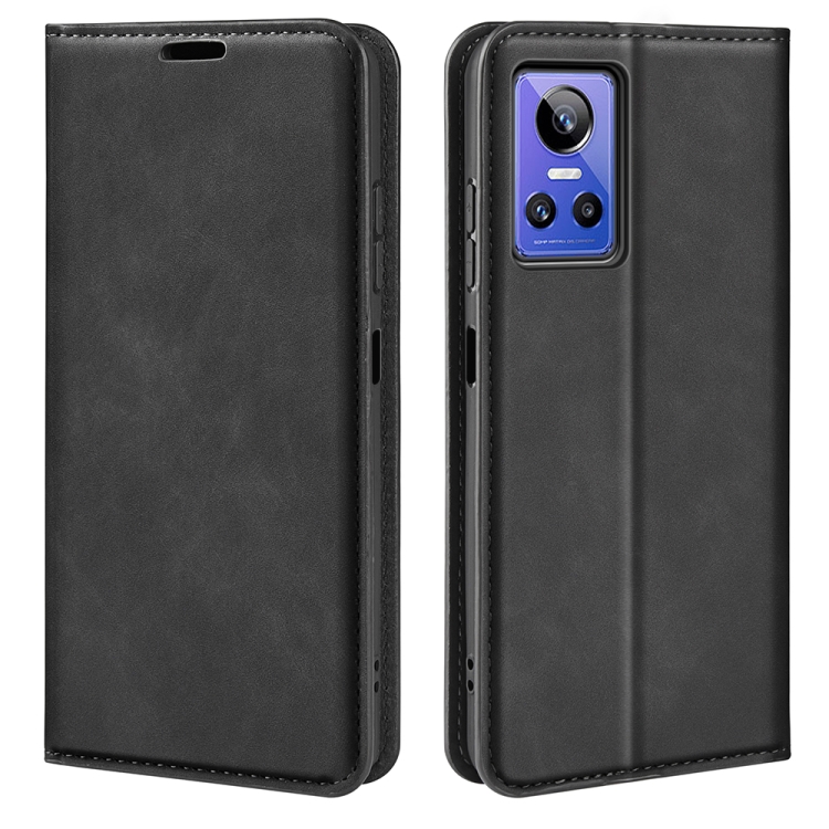 

For OPPO Realme GT Neo 3 Retro-skin Magnetic Suction Leather Phone Case(Black)