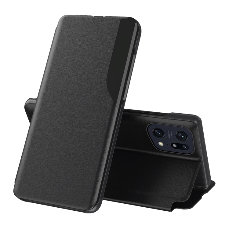 

For OPPO Find X5 Side Display Flip Magnetic Leather Phone Case with Holder(Black)