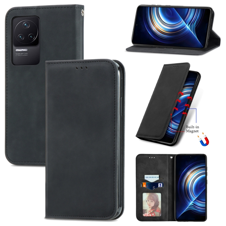 

For Xiaomi Redmi K50 Pro Retro Skin Feel Magnetic Flip Leather Phone Case(Black)