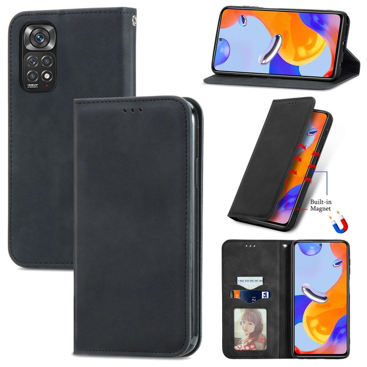 

For Xiaomi Redmi Note 11 Pro Retro Skin Feel Magnetic Flip Leather Phone Case(Black)