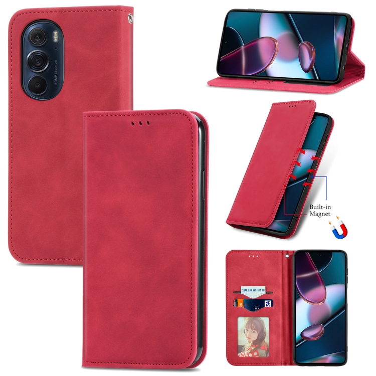 

For Motorola Edge X30 Retro Skin Feel Magnetic Horizontal Flip Leather Phone Case(Red)