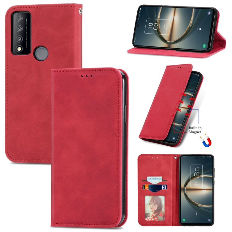 

For TCL 30 V 5G Retro Skin Feel Magnetic Horizontal Flip Leather Phone Case(Red)