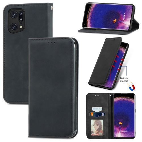 

For OPPO Find X5 Pro Retro Skin Feel Magnetic Horizontal Flip Leather Phone Case(Black)