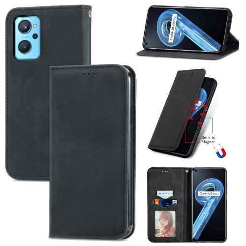 

For OPPO Realme 9i Retro Skin Feel Magnetic Horizontal Flip Leather Phone Case(Black)