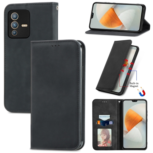 

For vivo S12 Retro Skin Feel Magnetic Horizontal Flip Leather Phone Case(Black)