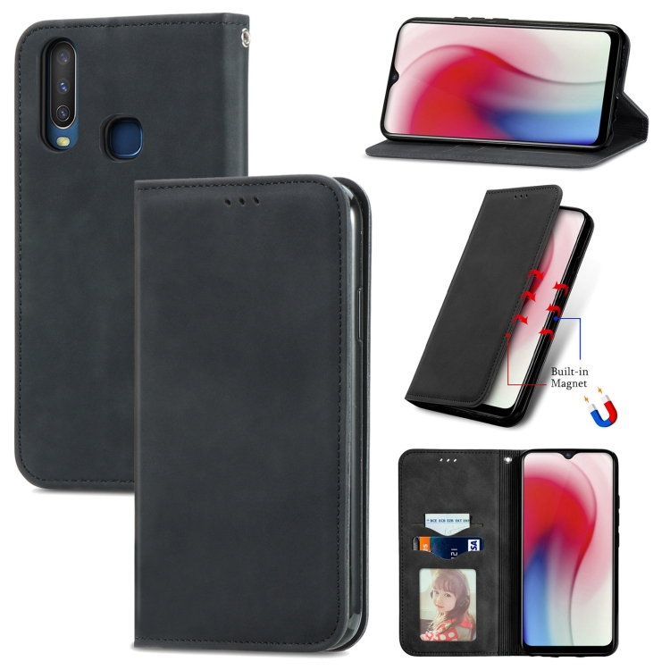

For vivo Y17 Retro Skin Feel Magnetic Horizontal Flip Leather Phone Case(Black)