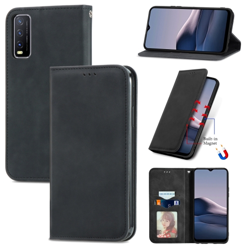 

For vivo Y20 / Y20 2021 Retro Skin Feel Magnetic Horizontal Flip Leather Phone Case(Black)