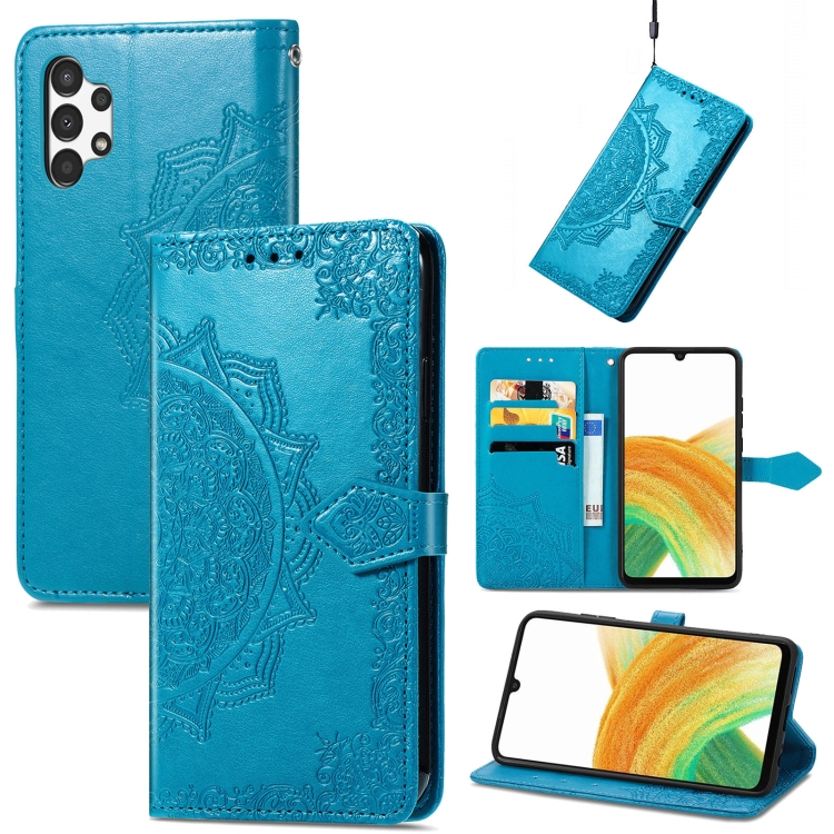

For Samsung Galaxy A13 4G Mandala Flower Embossed Leather Phone Case(Blue)