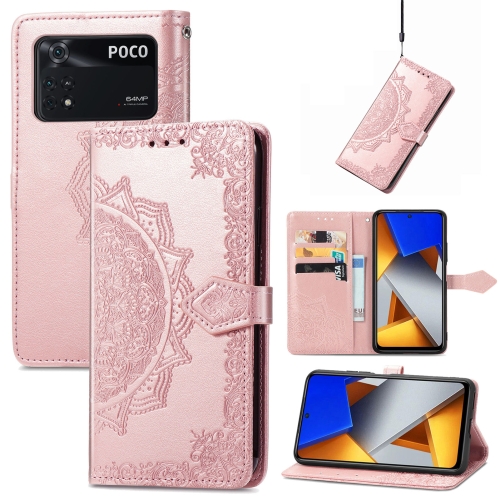 

For Xiaomi Poco M4 Pro 4G Mandala Flower Embossed Flip Leather Phone Case(Rose Gold)