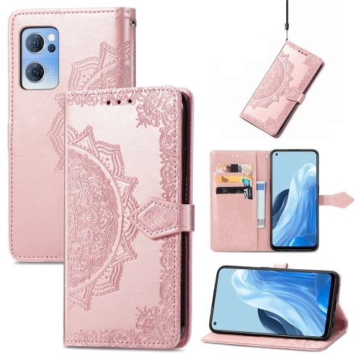 

For OPPO Reno7 5G Mandala Flower Embossed Flip Leather Phone Case(Rose Gold)