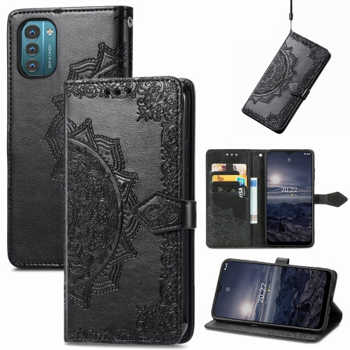 

For Nokia G21 Mandala Flower Embossed Flip Leather Phone Case(Black)