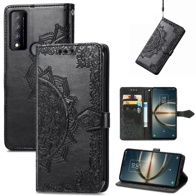 

For TCL 30 V 5G Mandala Flower Embossed Flip Leather Phone Case(Black)