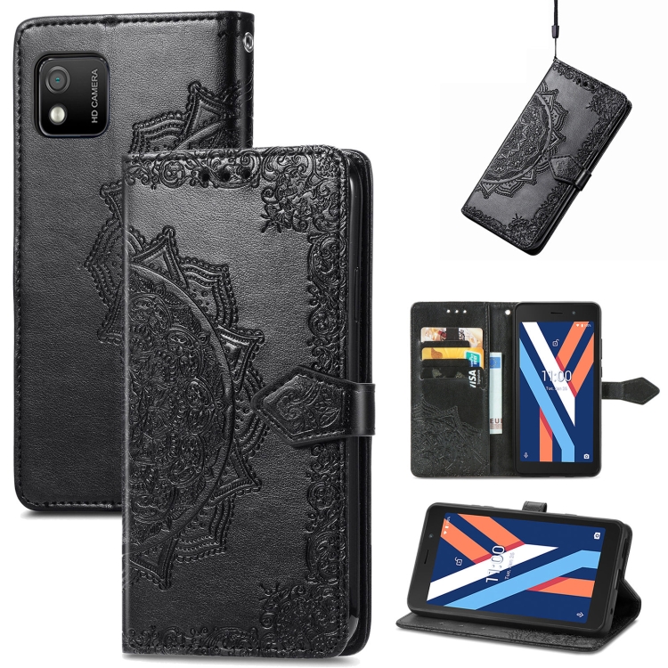 

For Wiko Y52 Mandala Flower Embossed Flip Leather Phone Case(Black)