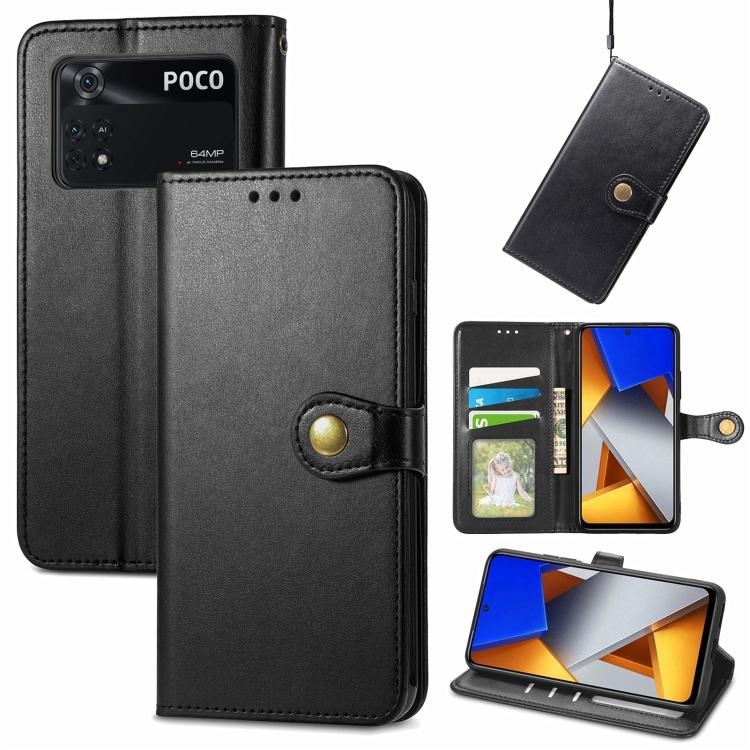 

For Xiaomi Poco M4 Pro Retro Solid Color Buckle Leather Phone Case(Black)