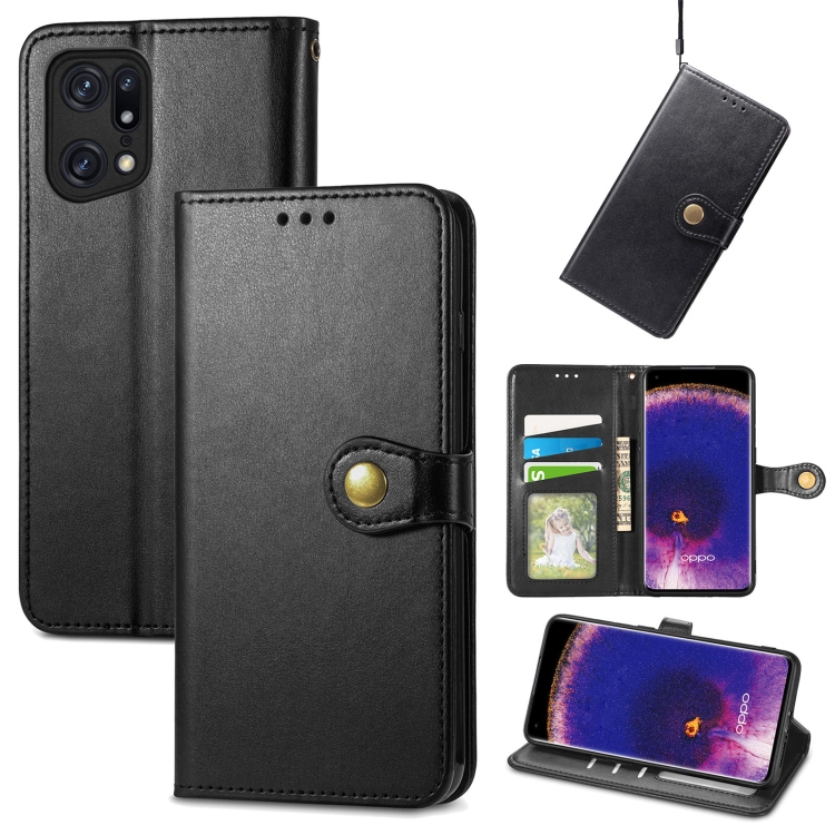 

For OPPO Find X5 Pro Retro Solid Color Buckle Leather Phone Case(Black)