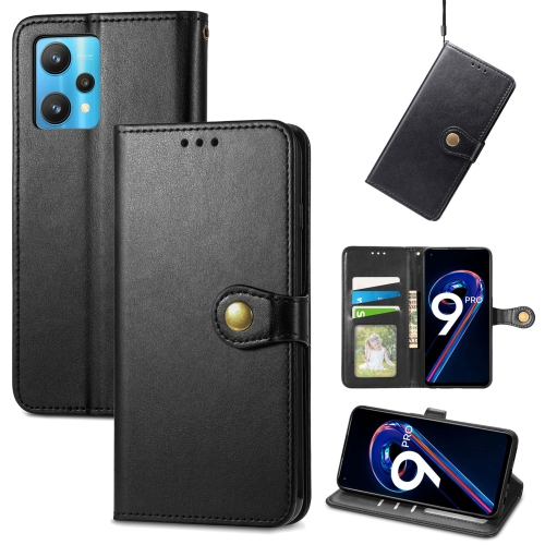 

For OPPO Realme 9 Pro+ 5G Retro Solid Color Buckle Leather Phone Case(Black)