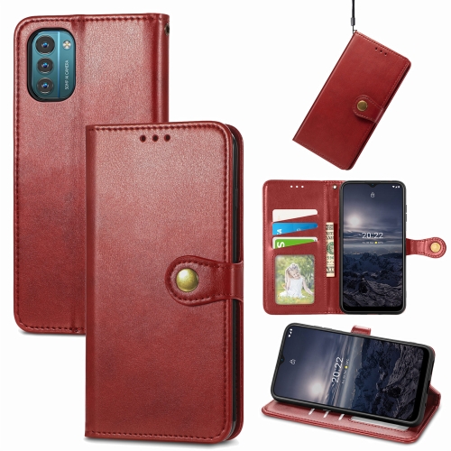 

For Nokia G21 Retro Solid Color Buckle Leather Phone Case(Red)