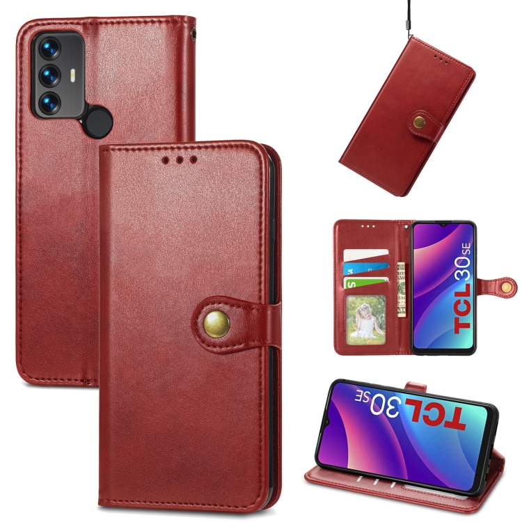 

For TCL 30 SE Retro Solid Color Buckle Leather Phone Case(Red)