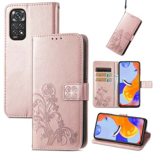 

For Xiaomi Redmi Note 11 Pro 4G Global Four-leaf Clasp Embossed Buckle Leather Phone Case(Rose Gold)