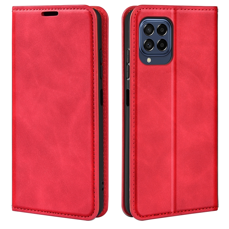 

For Samsung Galaxy M53 Retro-skin Magnetic Suction Leather Phone Case(Red)