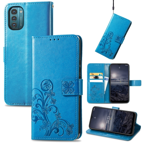 

For Nokia G21 Four-leaf Clasp Embossed Buckle Leather Phone Case(Blue)