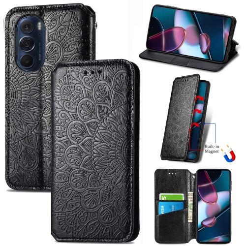 

For Motorola Edge X30 Blooming Mandala Embossed Magnetic Leather Phone Case(Black)