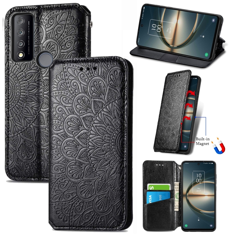 

For TCL 30 V 5G Blooming Mandala Embossed Magnetic Leather Phone Case(Black)