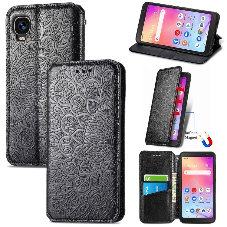 

For TCL A509DL / A3 Blooming Mandala Embossed Magnetic Leather Phone Case(Black)