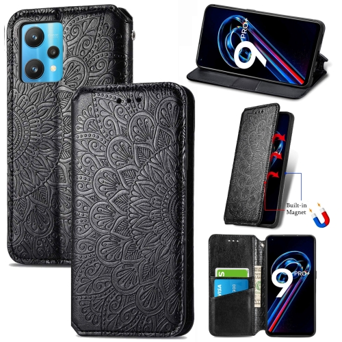 

For OPPO Realme 9 Pro+ 5G Blooming Mandala Embossed Magnetic Leather Phone Case(Black)