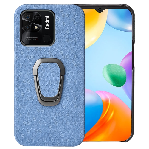 

For Xiaomi Redmi 10C 4G Ring Holder Honeycomb PU Phone Case(Light Blue)