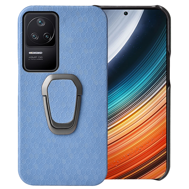 

For Xiaomi Redmi K40S Ring Holder Honeycomb PU Phone Case(Light Blue)