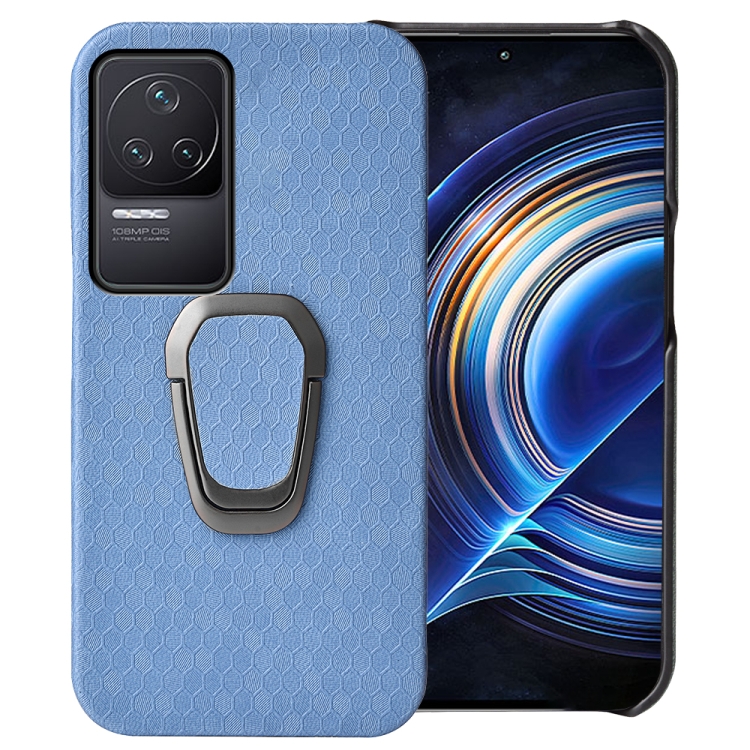 

For Xiaomi Redmi K50 Pro Ring Holder Honeycomb PU Phone Case(Wathet)