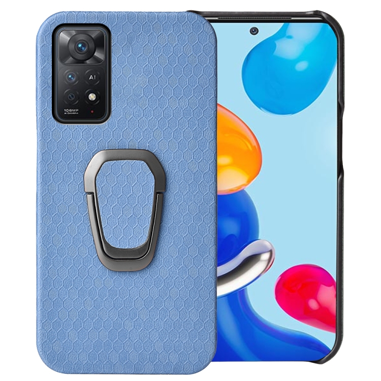 

For Xiaomi Redmi Note 11 Pro Global Ring Holder Honeycomb PU Phone Case(Light Blue)