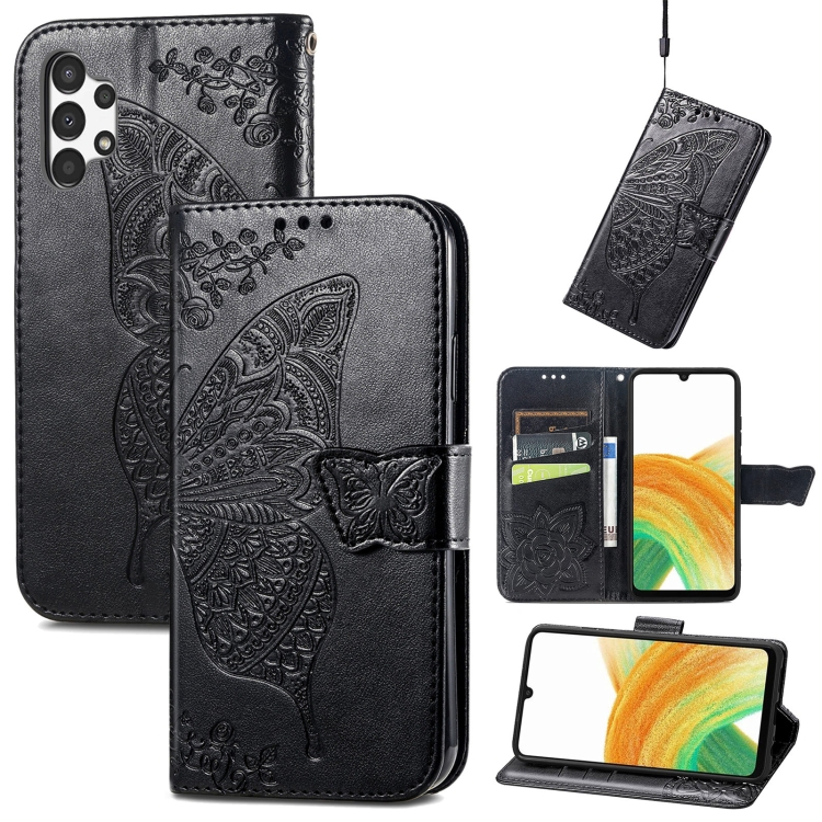 

For Samsung Galaxy A13 4G Butterfly Love Flower Embossed Leather Phone Case(Black)