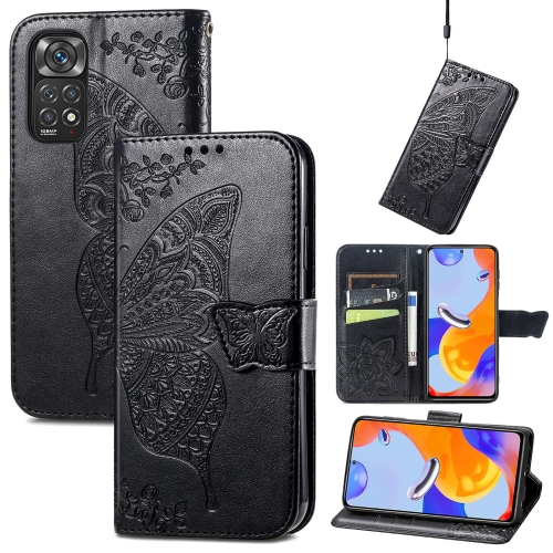 

For Xiaomi Redmi Note 11 Pro Global Butterfly Love Flower Embossed Leather Phone Case(Black)