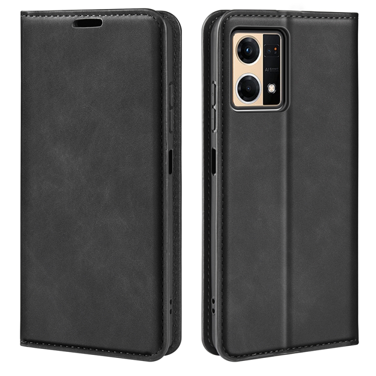 

For OPPO Reno7 4G / F21 Pro 4G Retro-skin Magnetic Suction Leather Phone Case(Black)