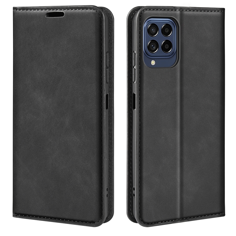 

For Samsung Galaxy M33 Retro-skin Magnetic Suction Leather Phone Case(Black)