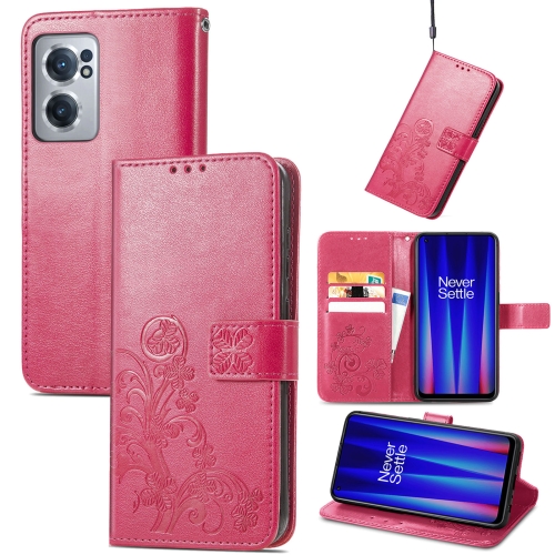 

For OnePlus Nord CE 2 5G Four-leaf Clasp Embossed Buckle Leather Phone Case(Rose Red)