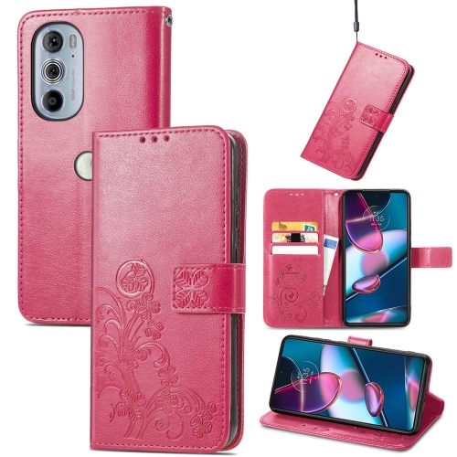 

For Motorola Edge 30 Pro Four-leaf Clasp Embossed Buckle Leather Phone Case(Rose Red)