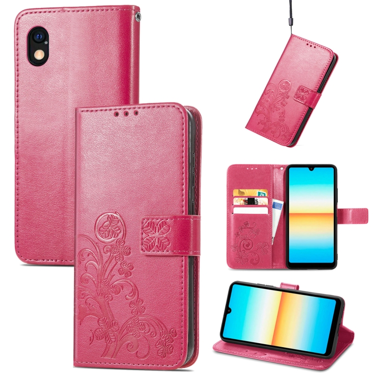 

For Sony Xperia Ace III Four-leaf Clasp Embossed Buckle Leather Phone Case(Rose Red)