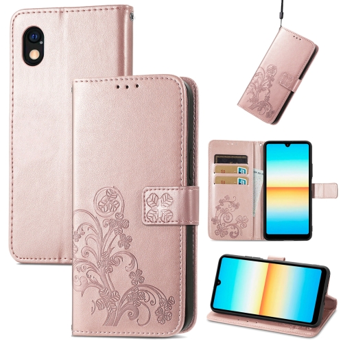 For Sony Xperia Ace III Four-leaf Clasp Embossed Buckle Leather Phone Case(Rose Gold)