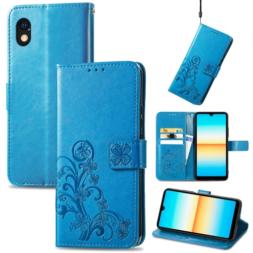 For Sony Xperia Ace III Four-leaf Clasp Embossed Buckle Leather Phone Case(Blue)