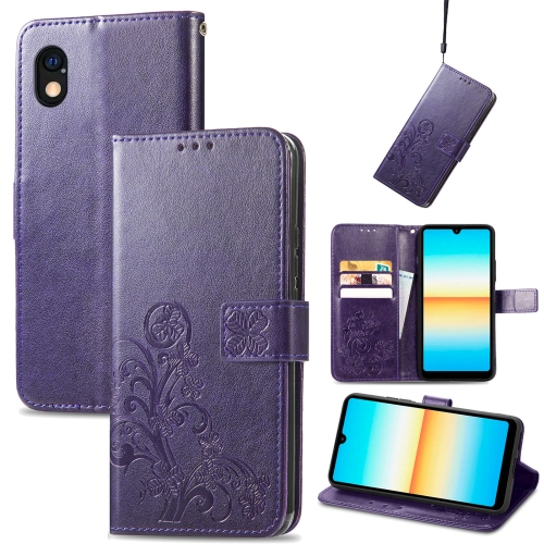 For Sony Xperia Ace III Four-leaf Clasp Embossed Buckle Leather Phone Case(Purple)