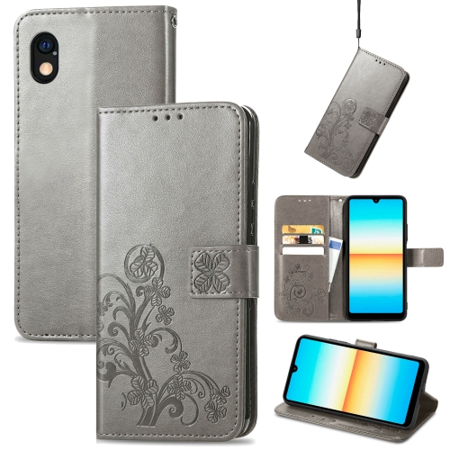 For Sony Xperia Ace III Four-leaf Clasp Embossed Buckle Leather Phone Case(Gray)